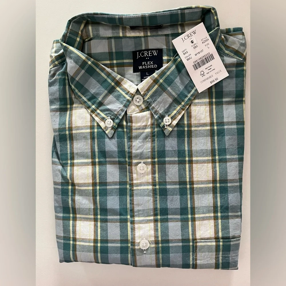 New Men’s J.Crew flex washed long sleeve button down shirt, size L